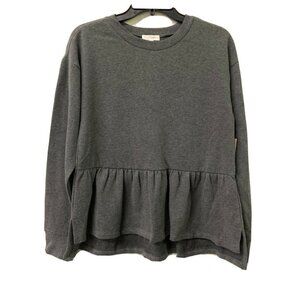 14th & Union Womens Gray Long Sleeve Top Flutter Hem Blouse